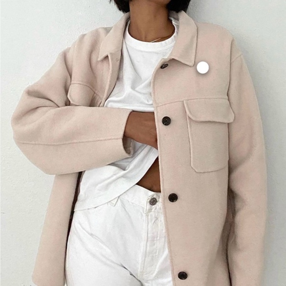 THAKOON Gorgeous, Heavyweight Wool Blend Shirt Jacket -Light Beige S, M